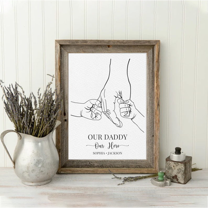 Our Daddy Our Hero Custom Posterather And Children Wall Art Custom Framed Poster Fathers Day Gift